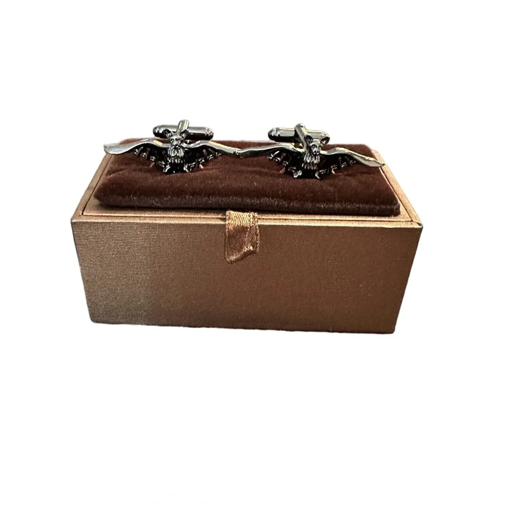 Silver Flying Bat Cufflinks with Case